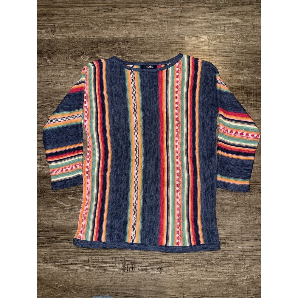 Ralph Lauren Chaps Pullover Sweater Stripe Serape Southwestern Linen Blend PS